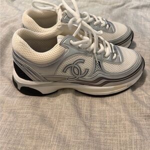 CHANEL White Silver sneakers